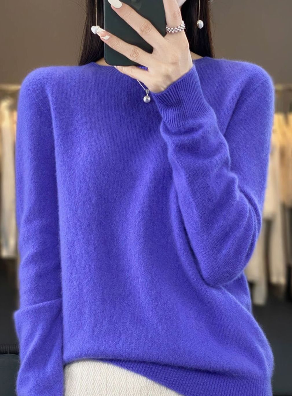 Women's Relaxed-Fit Crew-Neck Knit Lightweight Sweater - Blue Violet
