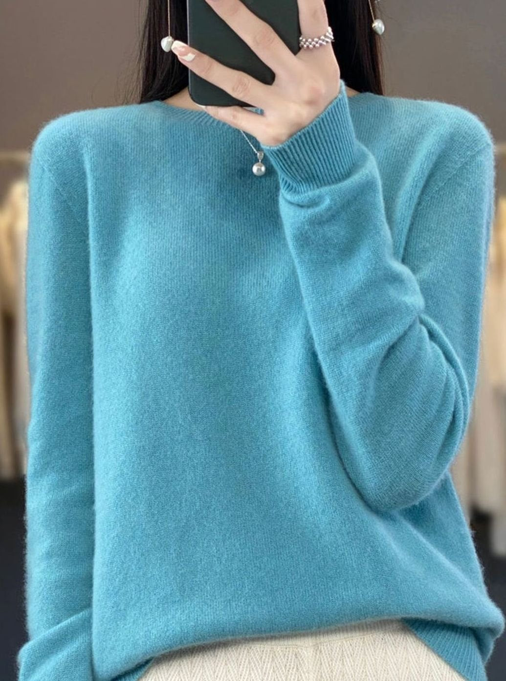 Women's Relaxed-Fit Crew-Neck Knit Lightweight Sweater - Turquoise