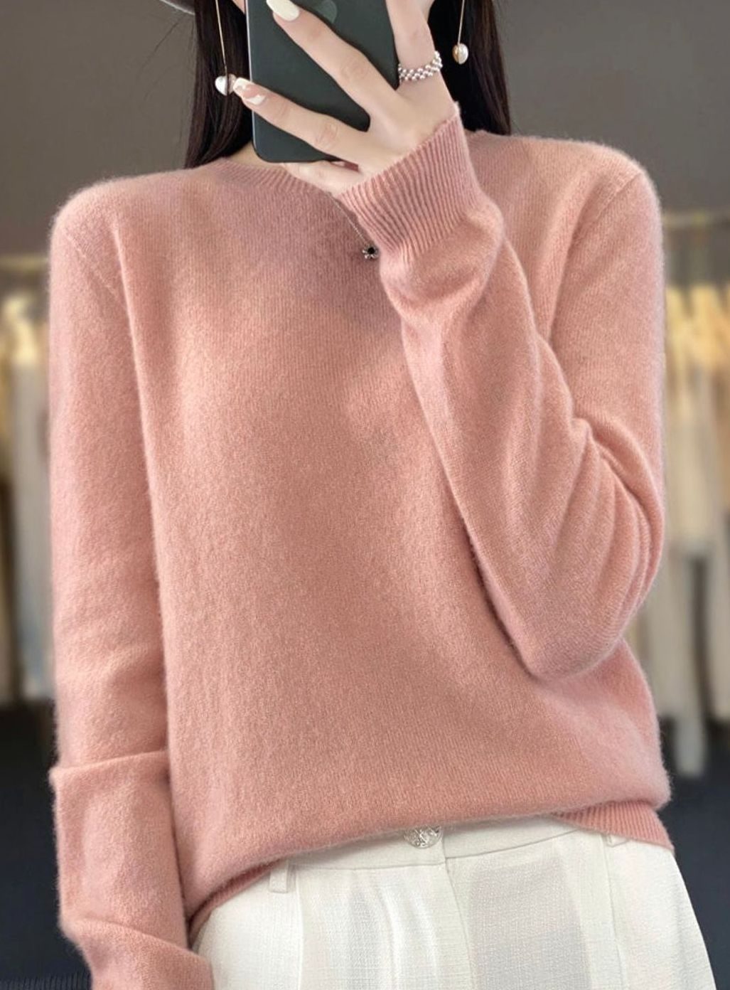 Women's Relaxed-Fit Crew-Neck Knit Lightweight Sweater - Beige