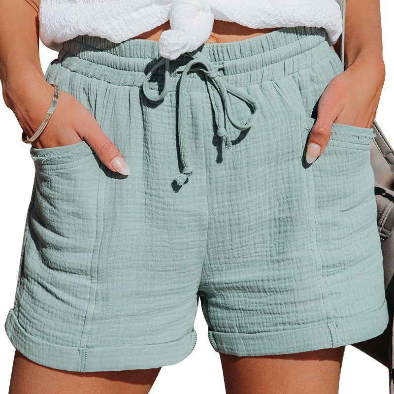 Women's Relaxed-Fit Drawstring Linen Shorts - Turquoise