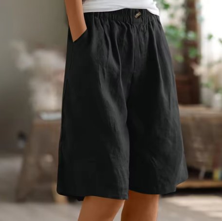 Women's Relaxed-Fit Elastic-Waist Bermuda Shorts - Zwart