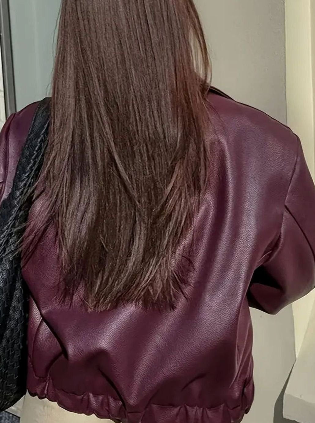 Women's Relaxed-Fit Faux Leather Zip-Up Light Jacket Drop Shoulder