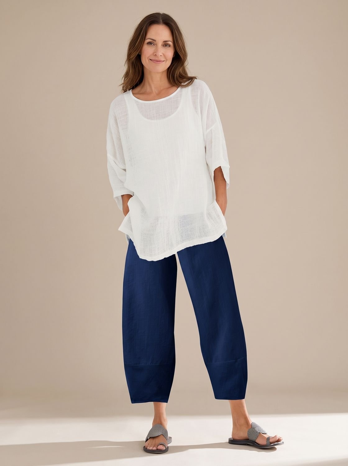 Women's Relaxed-Fit Linen Trousers Ankle-Length Casual Pants