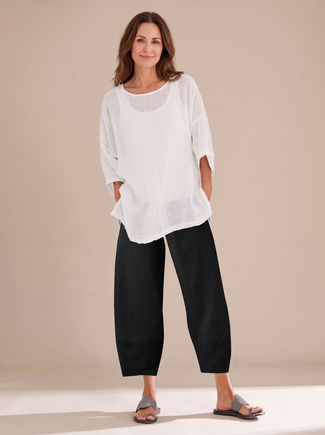 Women's Relaxed-Fit Linen Trousers Ankle-Length Casual Pants