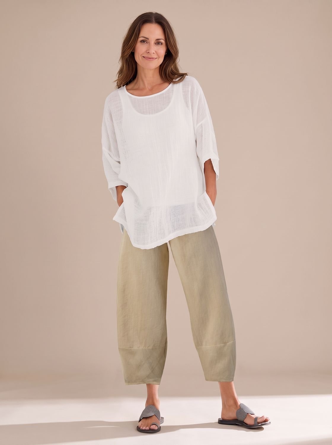 Women's Relaxed-Fit Linen Trousers Ankle-Length Casual Pants