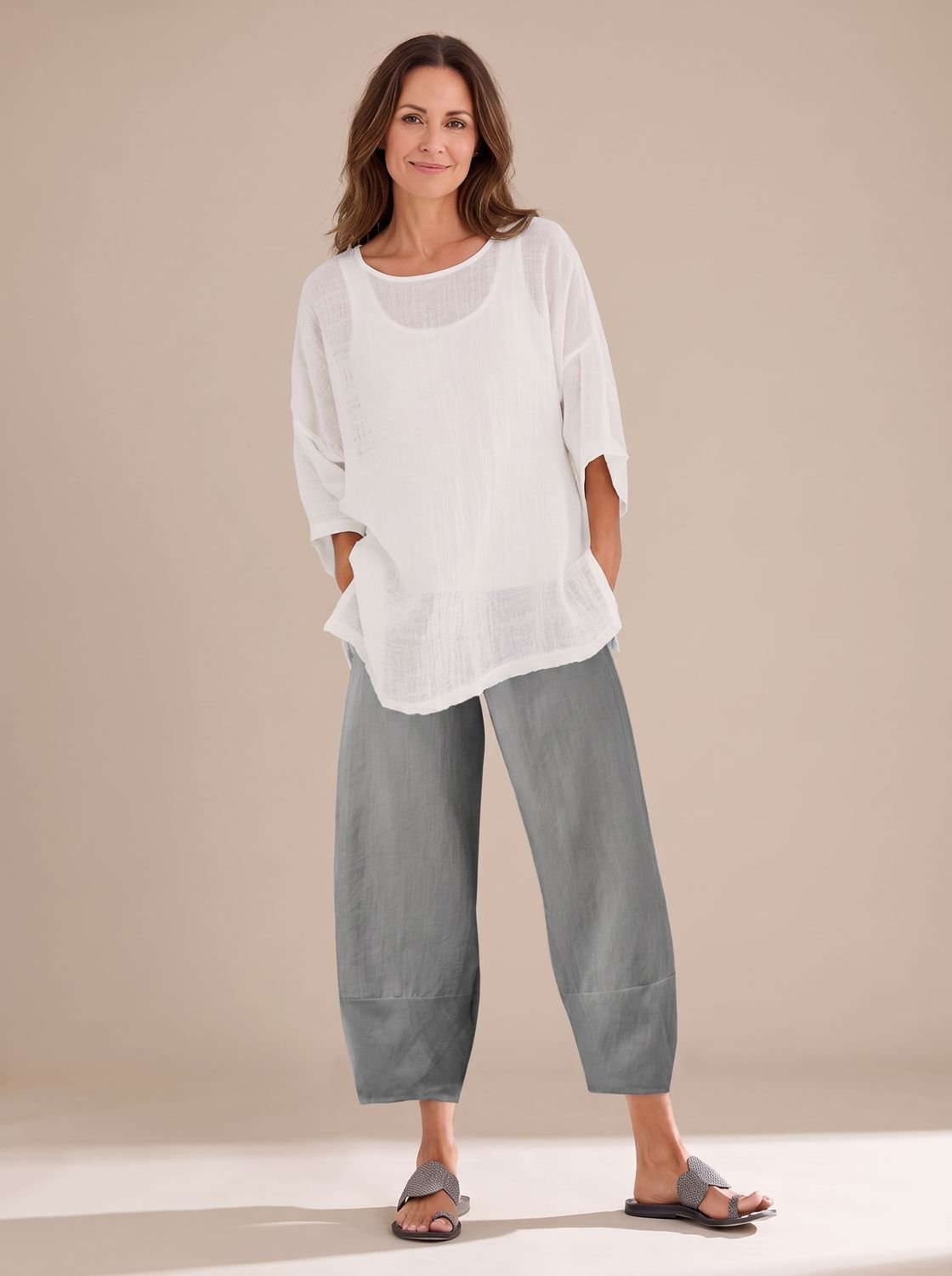 Women's Relaxed-Fit Linen Trousers Ankle-Length Casual Pants