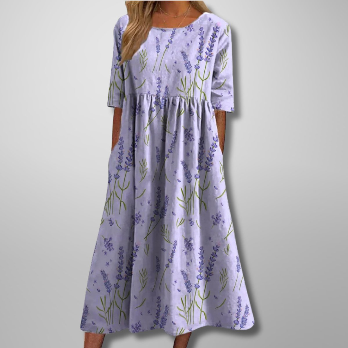 Women's Relaxed Fit Midi Floral Dress Half-Sleeve Swing - Lavender (Almost sold out)