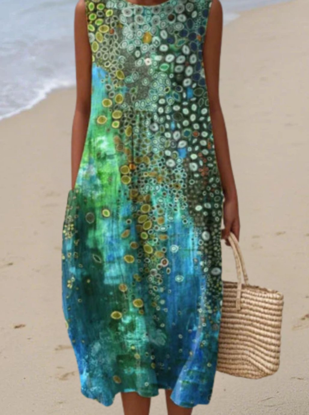 Women's Relaxed-Fit Reef-Print Midi Sleeveless Dress - Multicolor