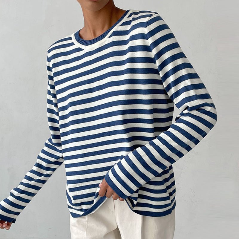 Women's Relaxed-Fit Striped Long-Sleeve Pullover - Blue