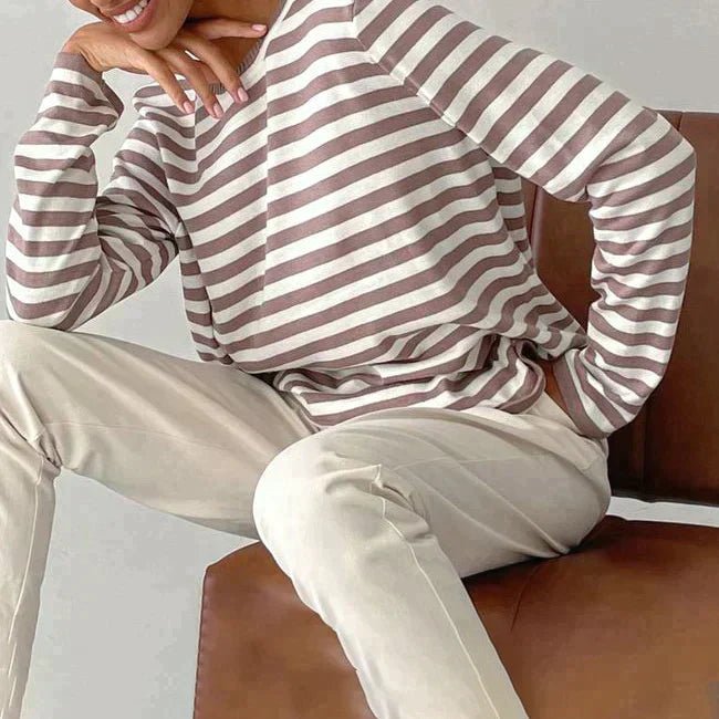 Women's Relaxed-Fit Striped Long-Sleeve Pullover