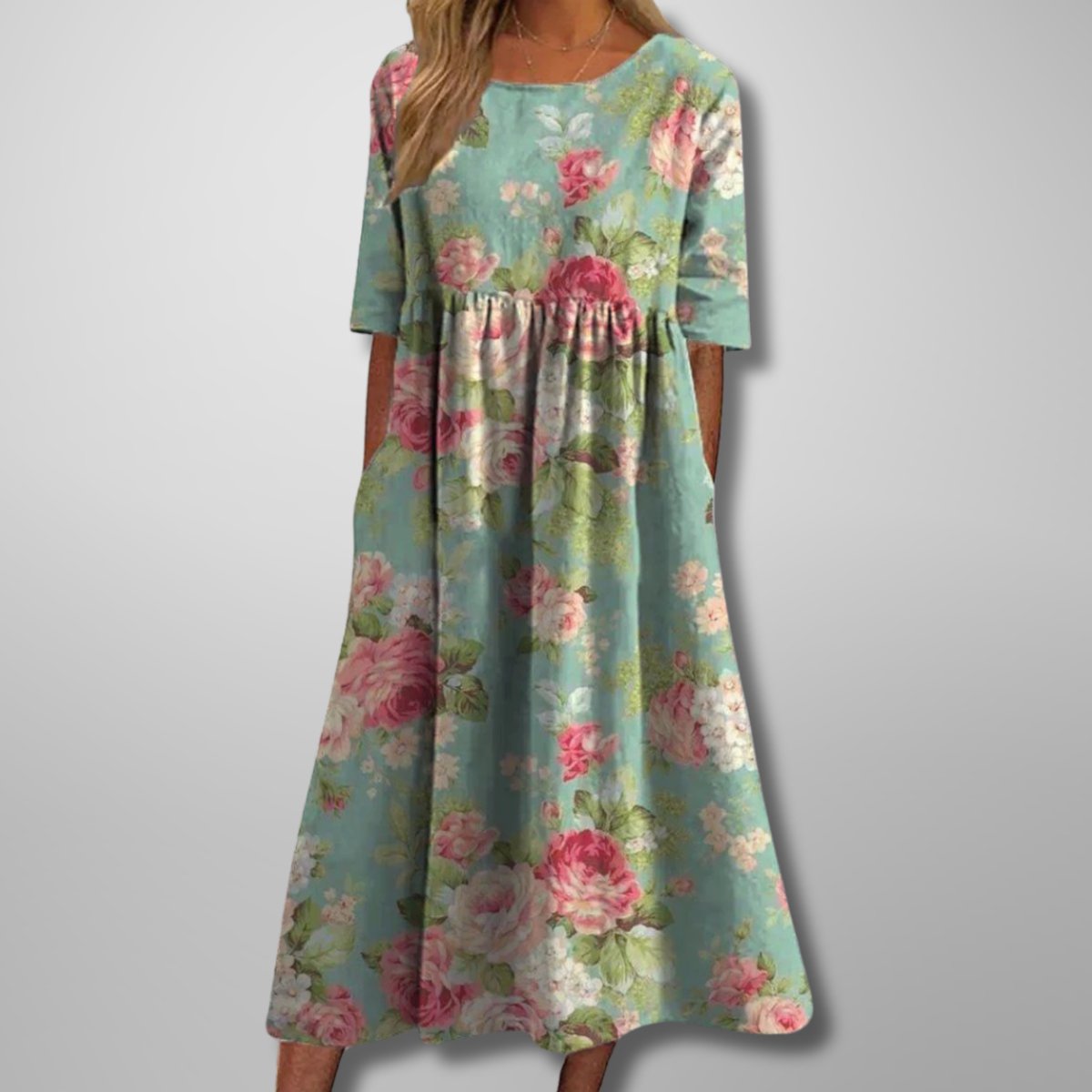 Women's Relaxed Floral-Print Empire-Waist Midi Maxi Dress - Mint Green