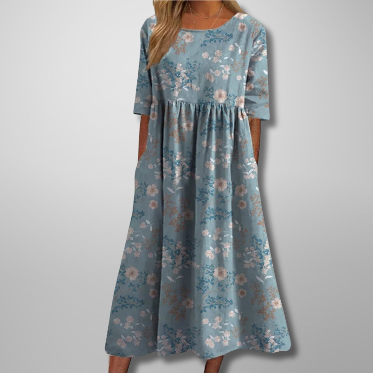 Women's Relaxed Floral-Print Empire-Waist Midi Maxi Dress - Light Blue