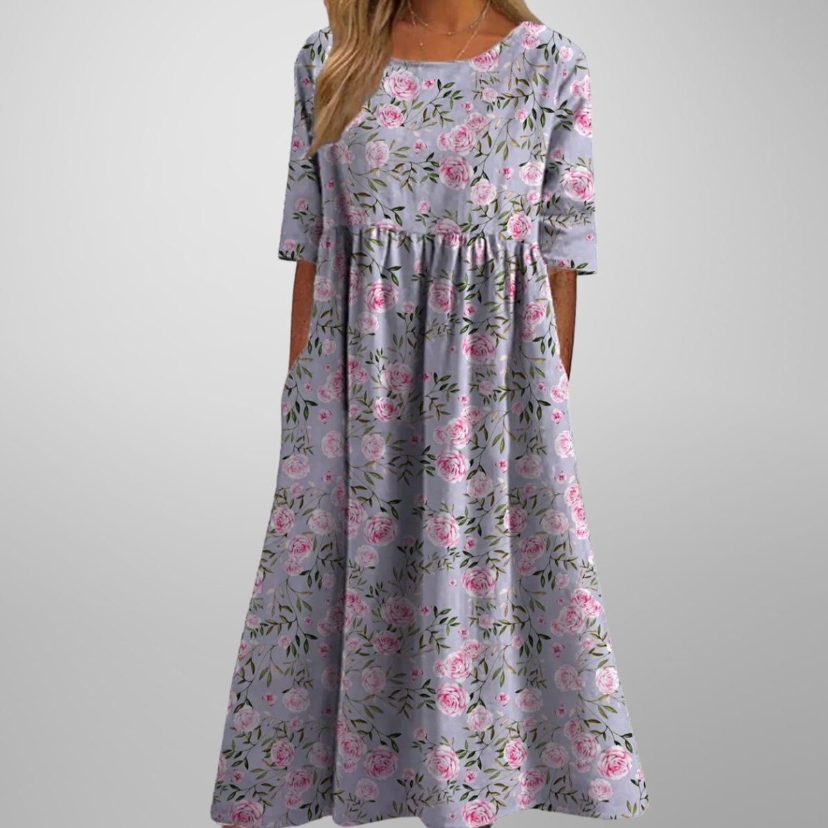 Women's Relaxed Floral-Print Empire-Waist Midi Maxi Dress - Dusty Lilac