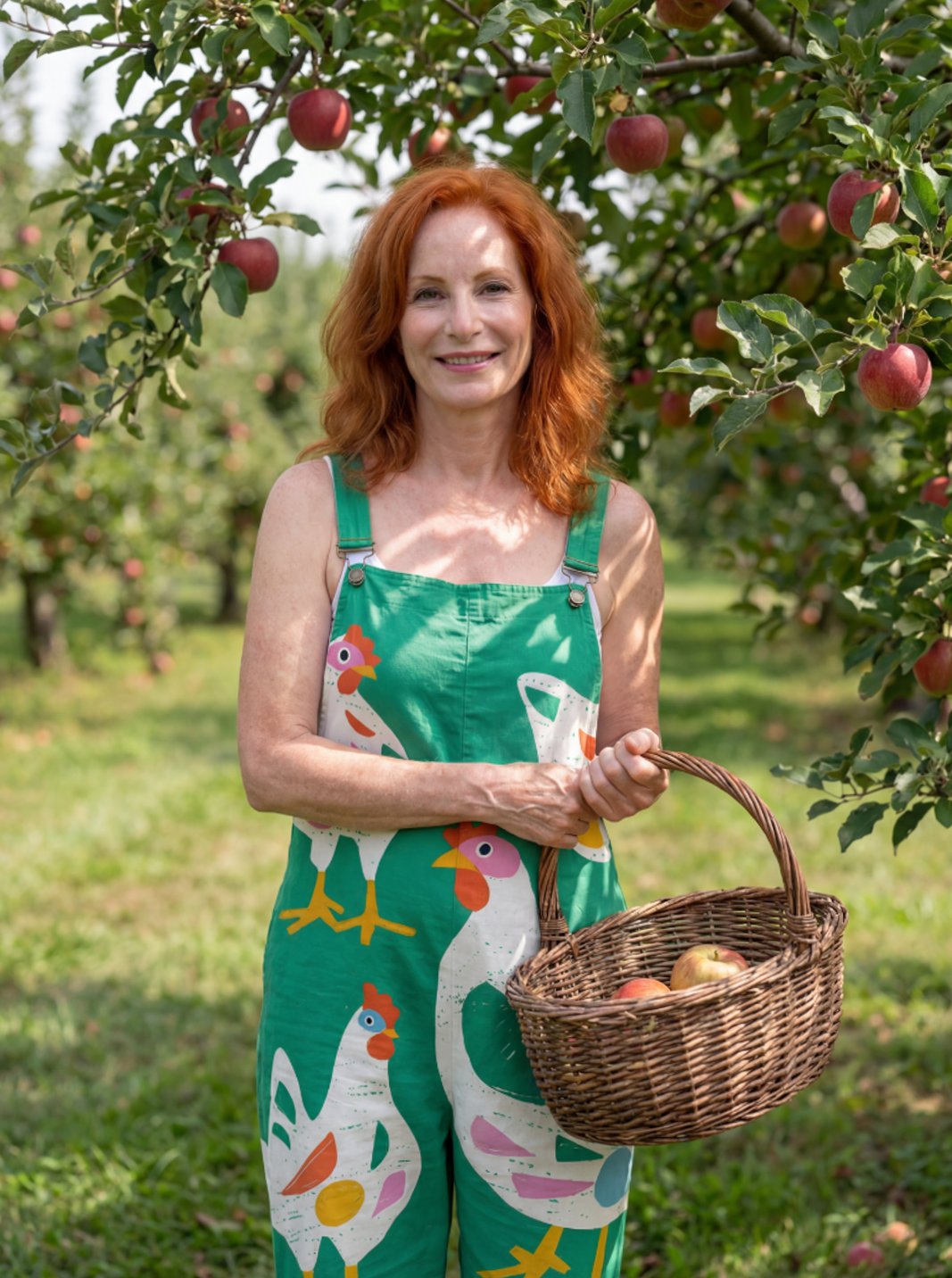 Women's Relaxed Wide-Leg Chicken Print Sleeveless Jumpsuit - Green