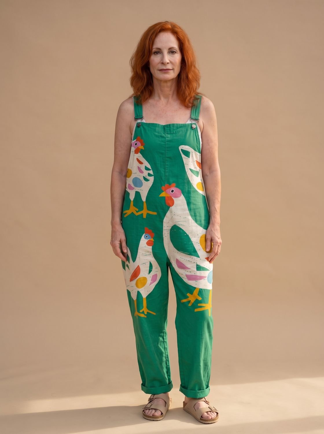 Women's Relaxed Wide-Leg Chicken Print Sleeveless Jumpsuit
