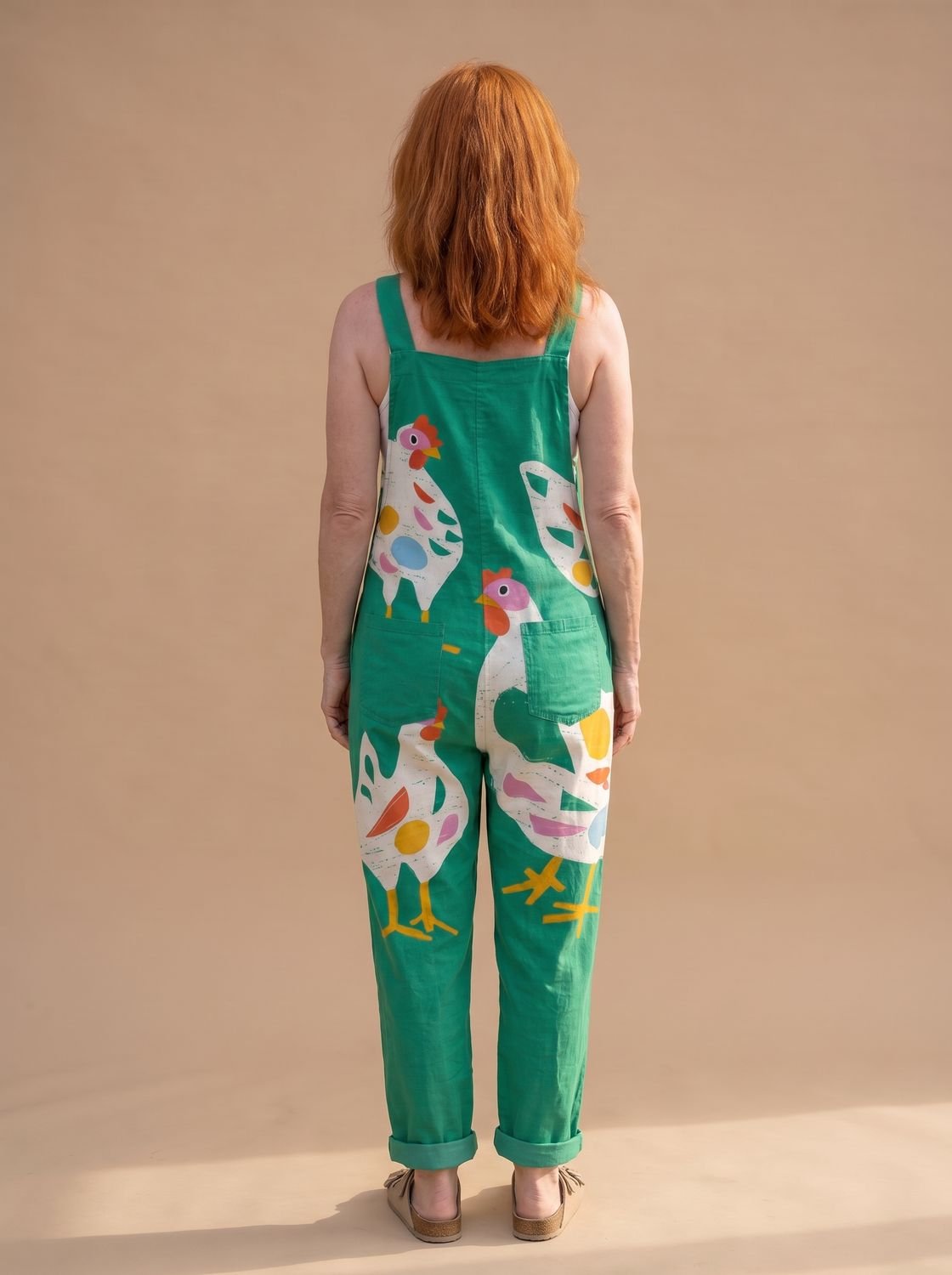 Women's Relaxed Wide-Leg Chicken Print Sleeveless Jumpsuit