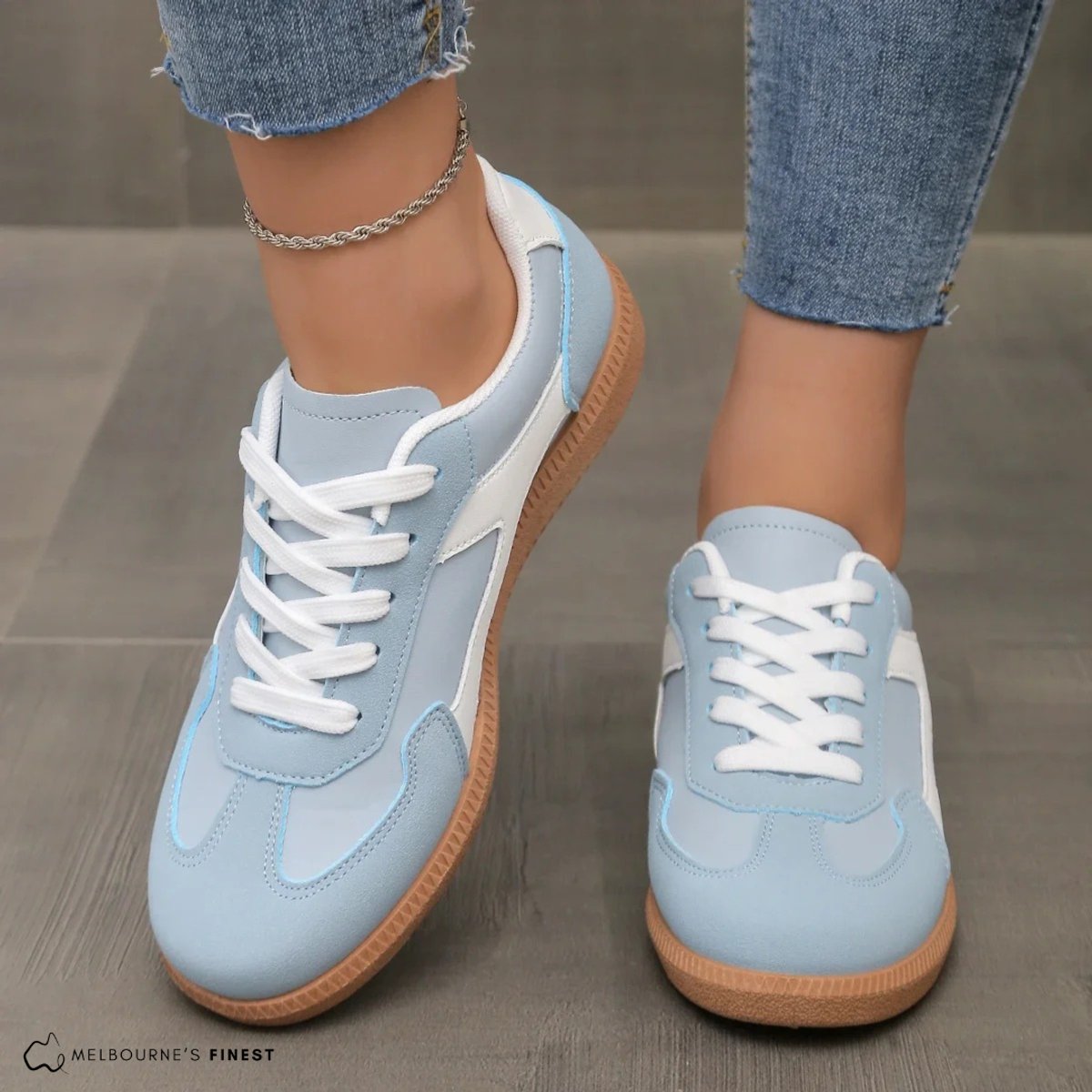 Women's Retro Lace-Up Comfort Sneakers Cushioned Court Shoes - Blue