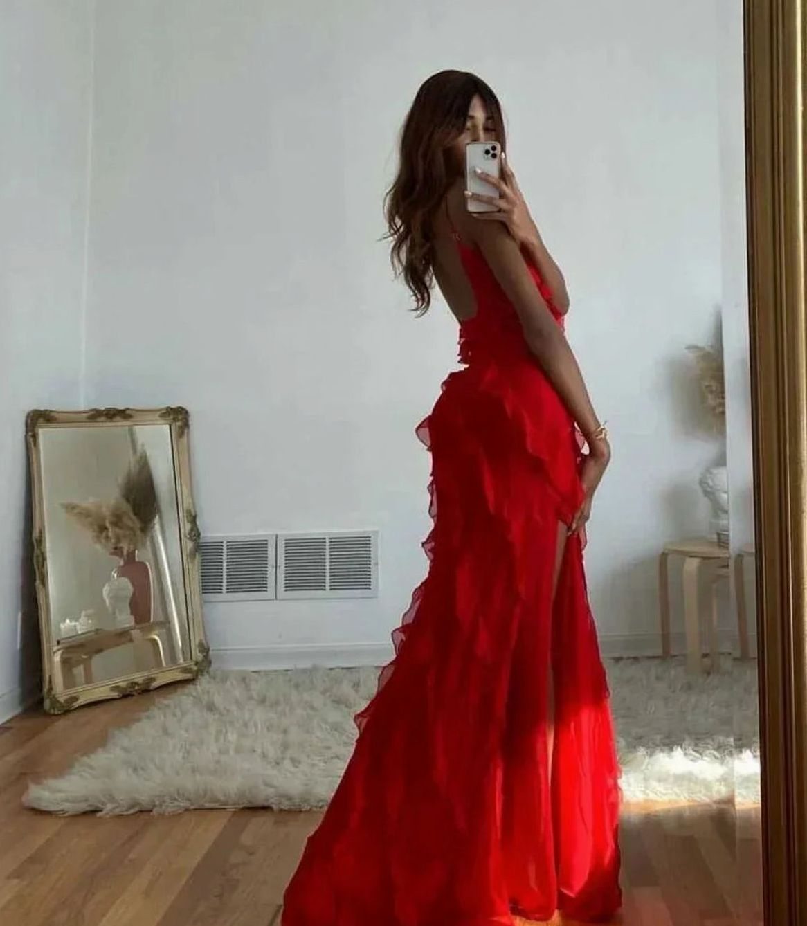 Women's Ruffle Spaghetti-Strap Formal Maxi Wedding Guest Dress