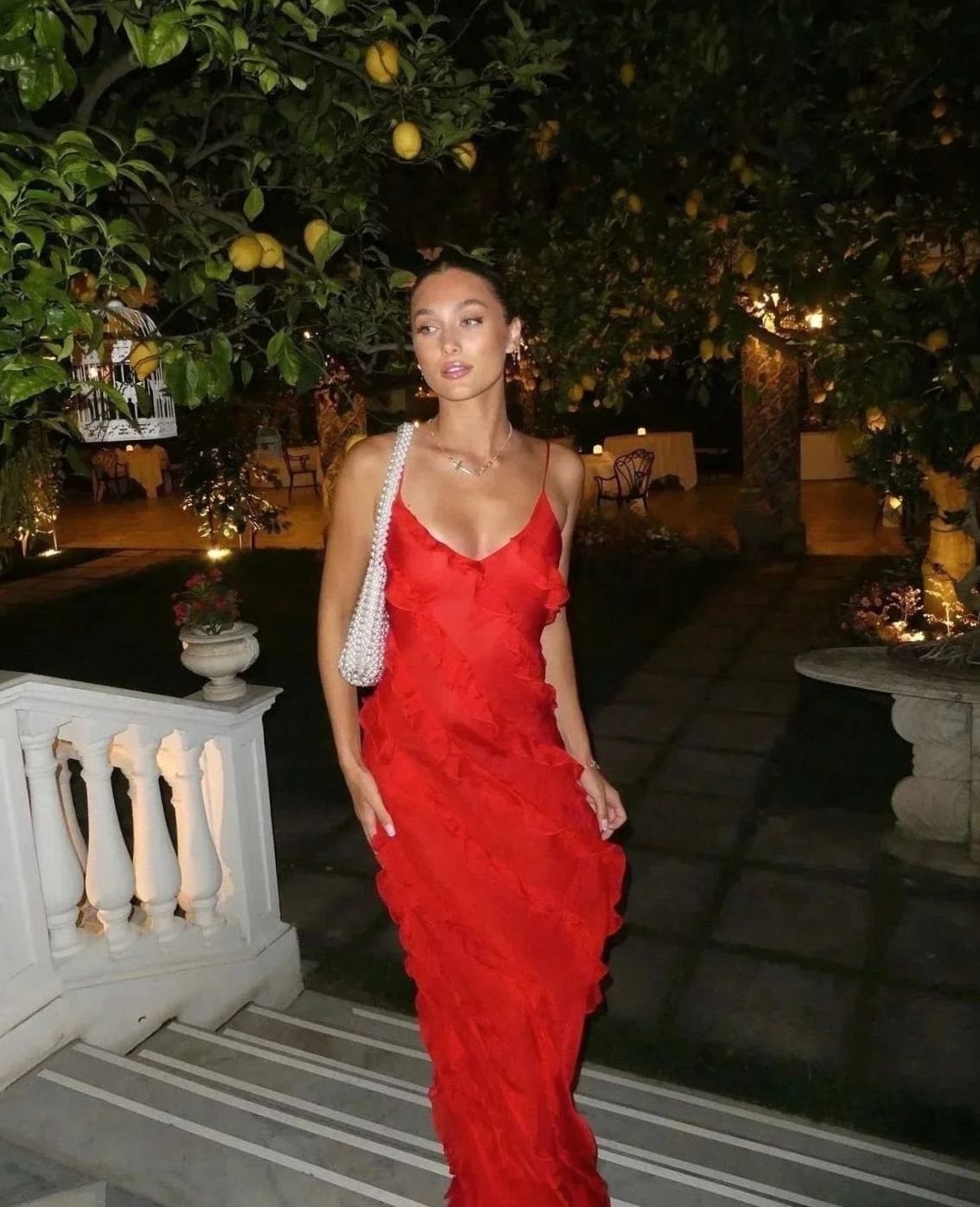 Women's Ruffle Spaghetti-Strap Formal Maxi Wedding Guest Dress