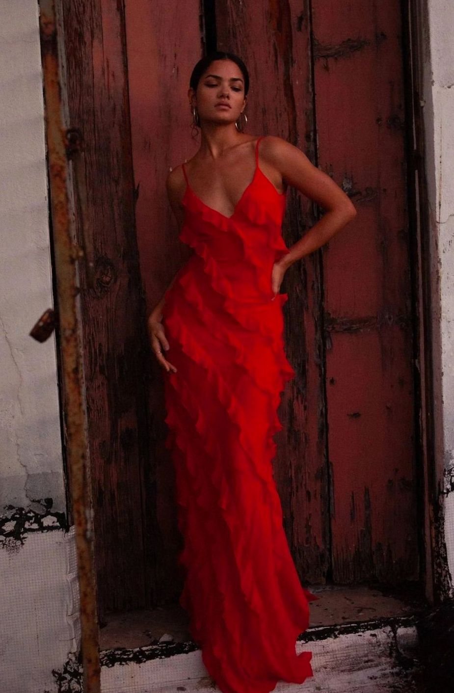 Women's Ruffle Spaghetti-Strap Formal Maxi Wedding Guest Dress