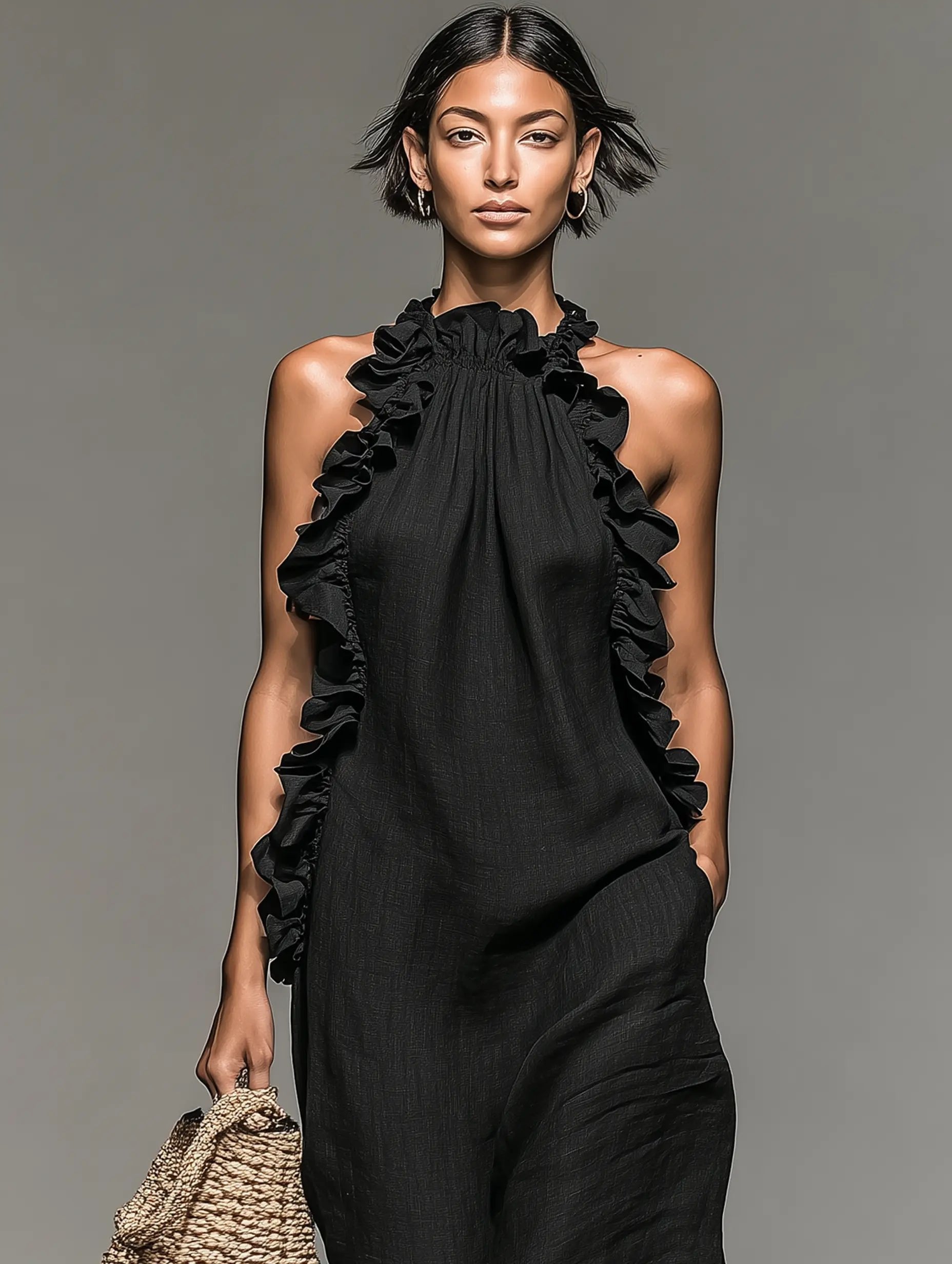 Women's Ruffle-Trim Halter Linen Maxi Dress