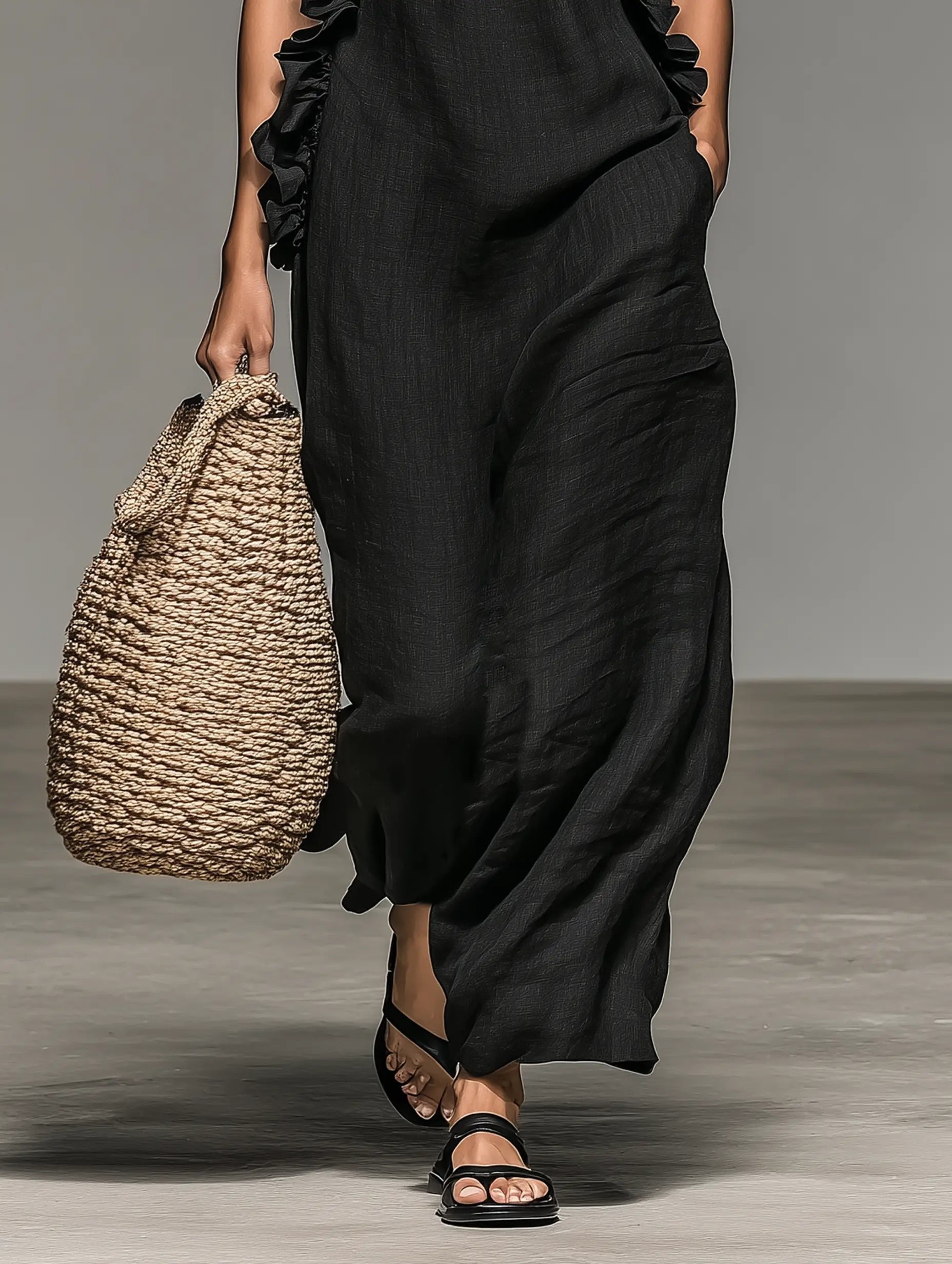 Women's Ruffle-Trim Halter Linen Maxi Dress