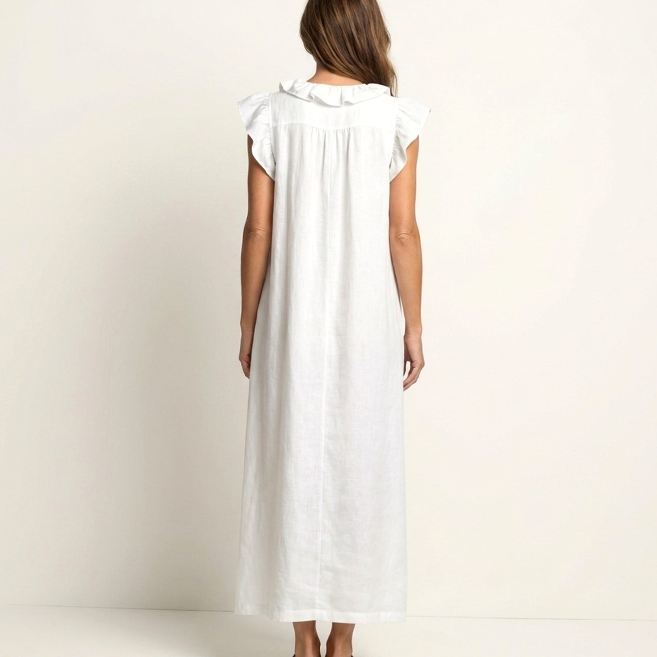 Women's Ruffle V-Neck Relaxed-Fit Sleeveless Maxi Dress
