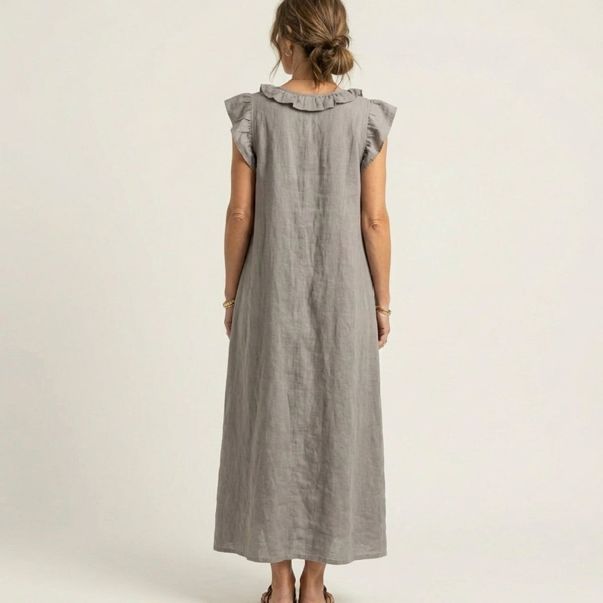 Women's Ruffle V-Neck Relaxed-Fit Sleeveless Maxi Dress