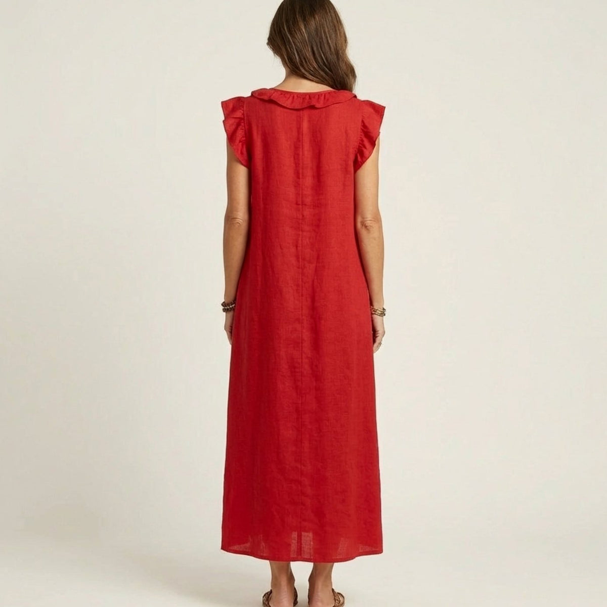 Women's Ruffle V-Neck Relaxed-Fit Sleeveless Maxi Dress