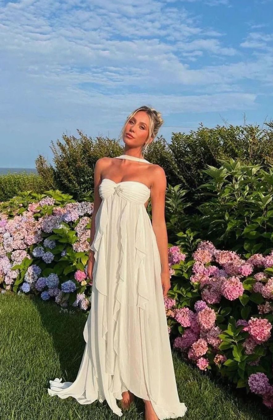Women's Ruffled Halter-Neck Flowy Pink Maxi Dress