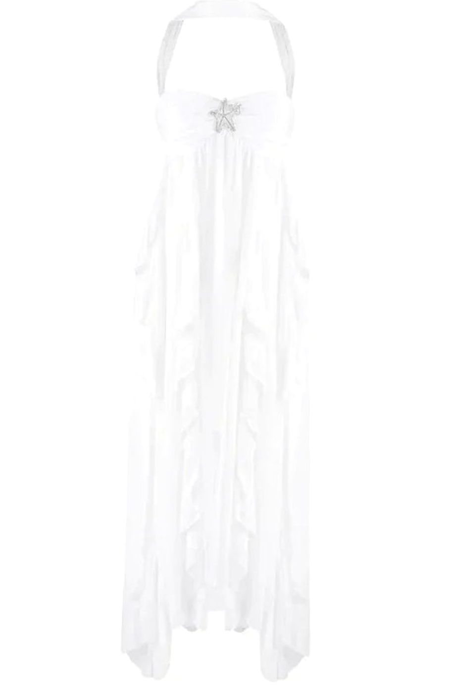 Women's Ruffled Halter-Neck Flowy Pink Maxi Dress