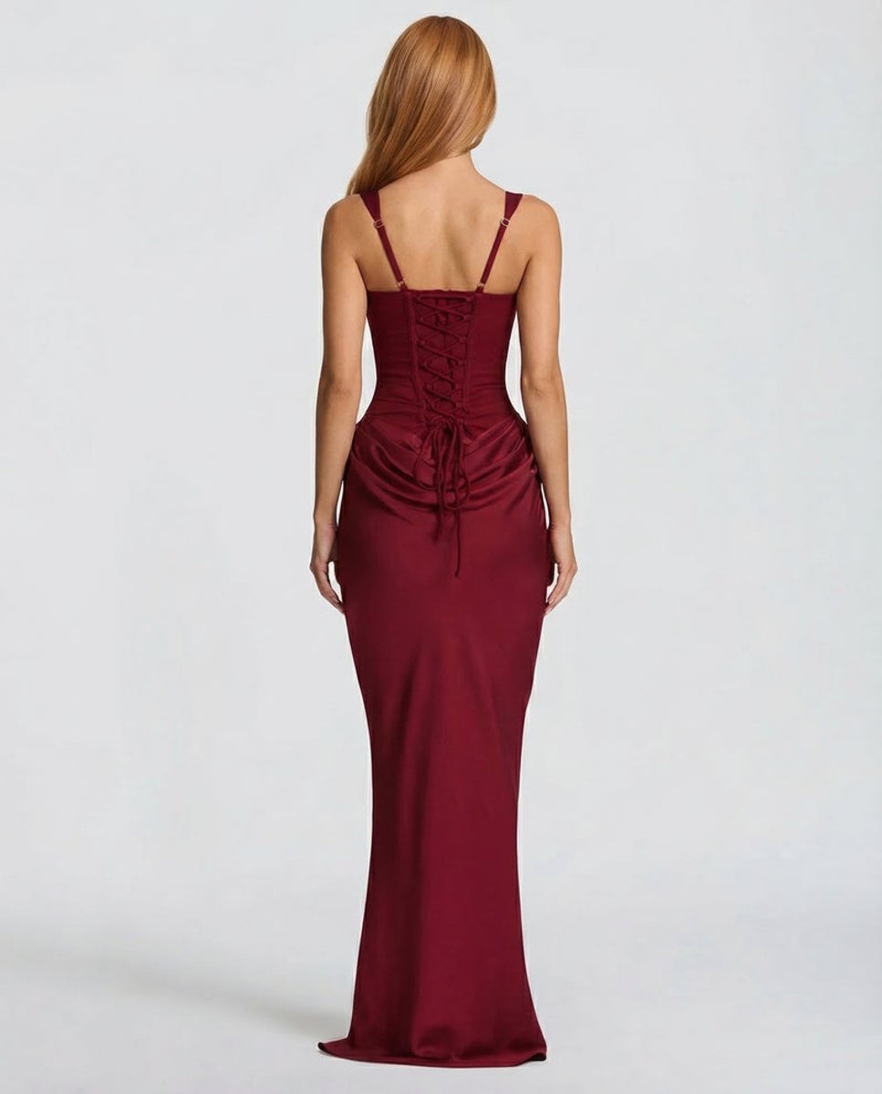 Women's Satin Corset Maxi Summer Dress Jumpsuit Draped Formal Gown