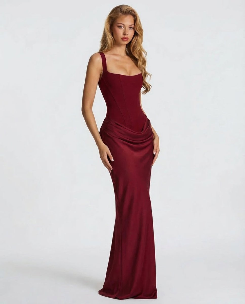 Women's Satin Corset Maxi Summer Dress Jumpsuit Draped Formal Gown
