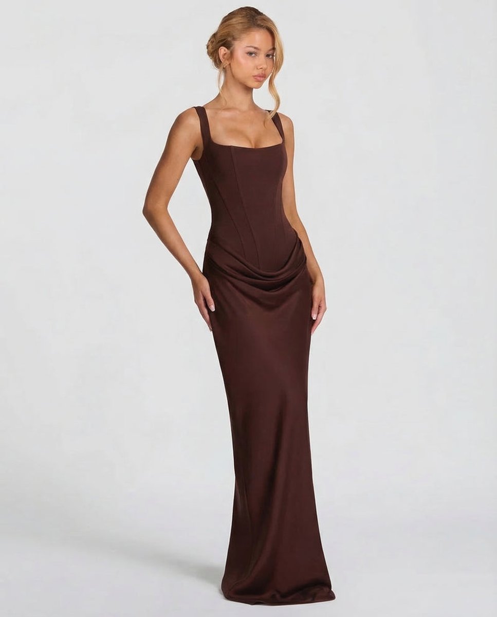 Women's Satin Corset Maxi Summer Dress Jumpsuit Draped Formal Gown