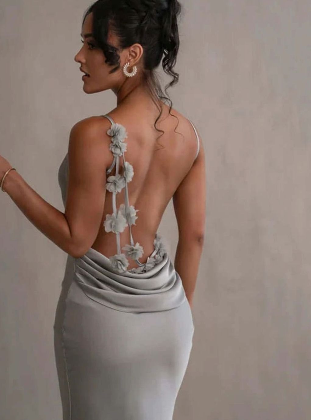 Women's Satin Cowl-Neck Backless Maxi Slip Dress