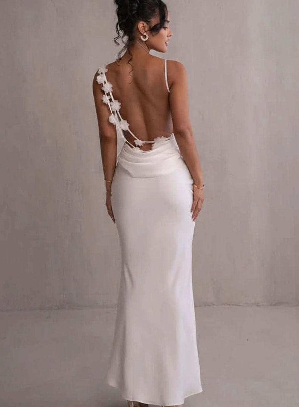 Women's Satin Cowl-Neck Backless Maxi Slip Dress - White