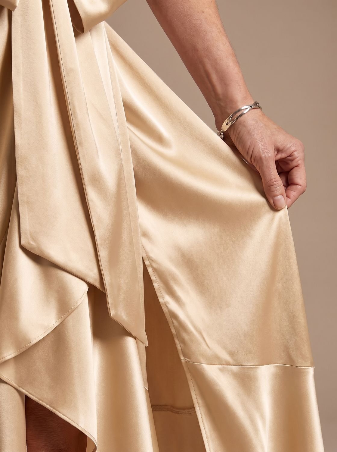 Women's Satin Halter-Neck Wrap Asymmetric-Hem Midi Dress