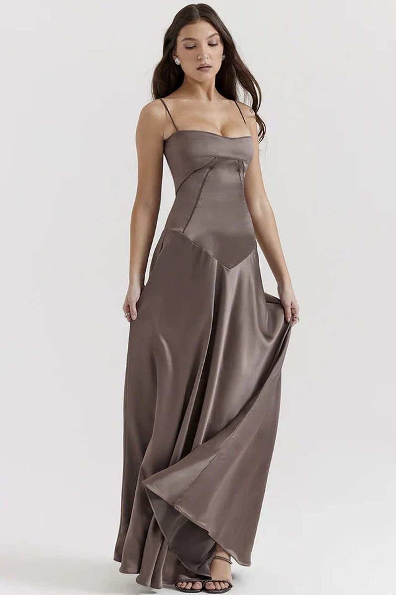Women's Satin Maxi Summer Dress Jumpsuit Sculpted Bodice Gown