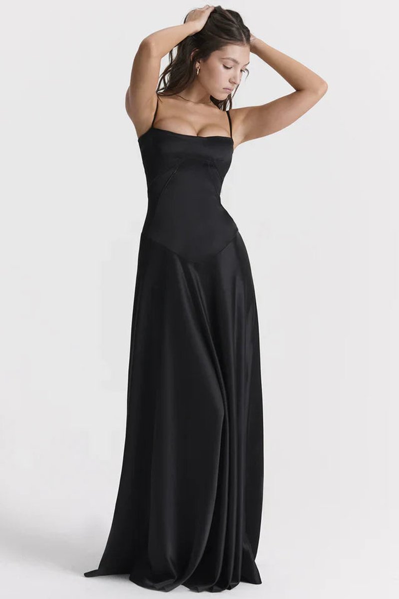 Women's Satin Maxi Summer Dress Jumpsuit Sculpted Bodice Gown