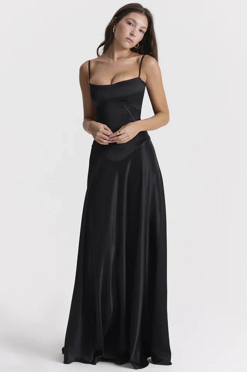 Women's Satin Maxi Summer Dress Jumpsuit Sculpted Bodice Gown
