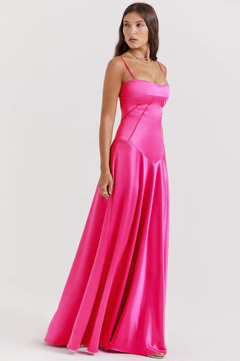 Women's Satin Maxi Summer Dress Jumpsuit Sculpted Bodice Gown