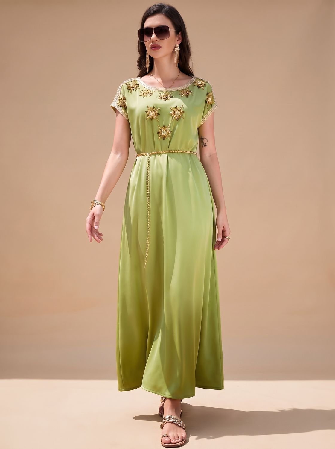 Women's Satin Rhinestone-Embellished Midi Cocktail Dress