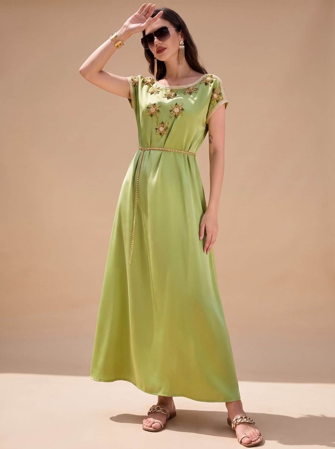 Women's Satin Rhinestone-Embellished Midi Cocktail Dress