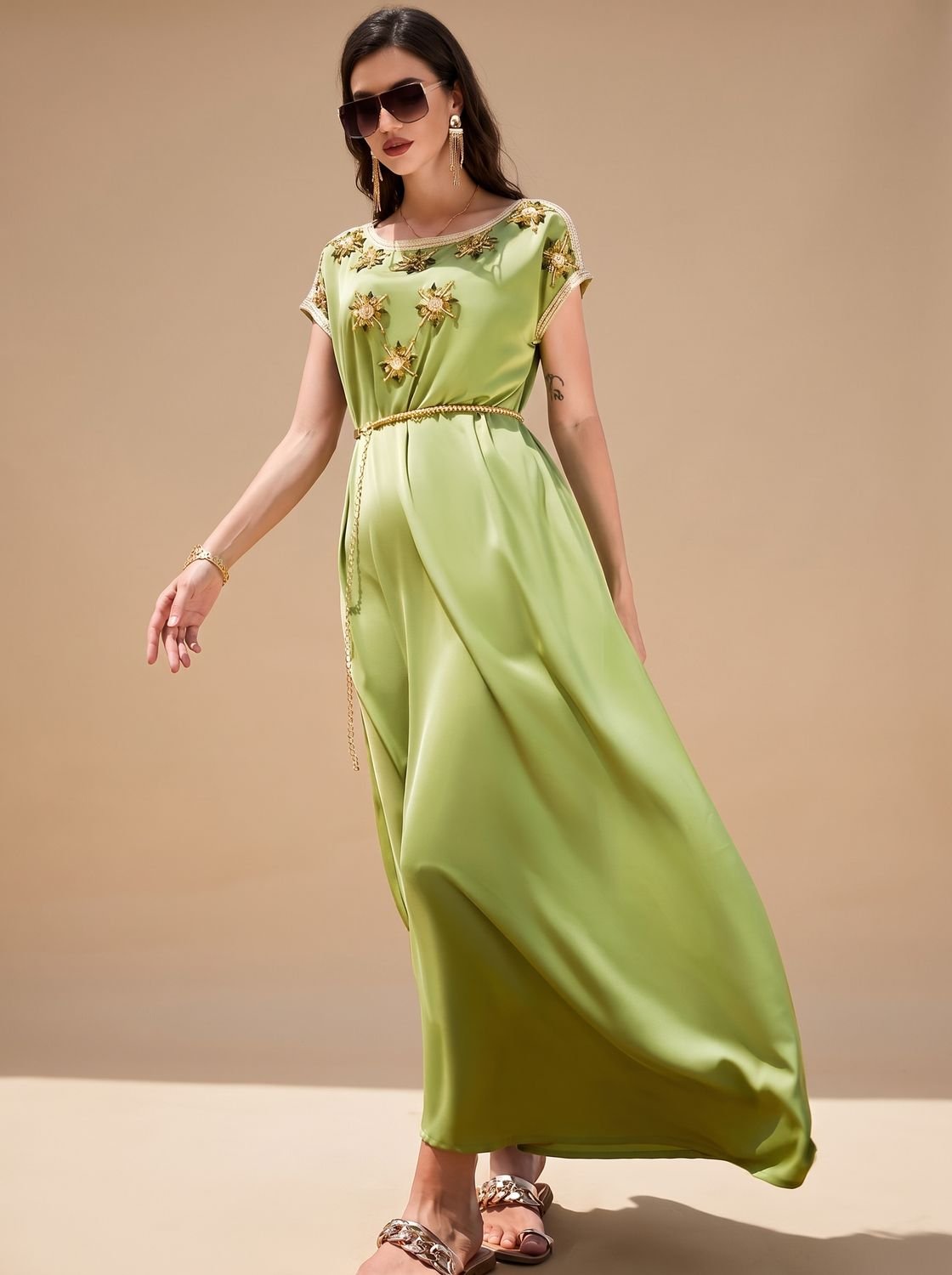 Women's Satin Rhinestone-Embellished Midi Cocktail Dress