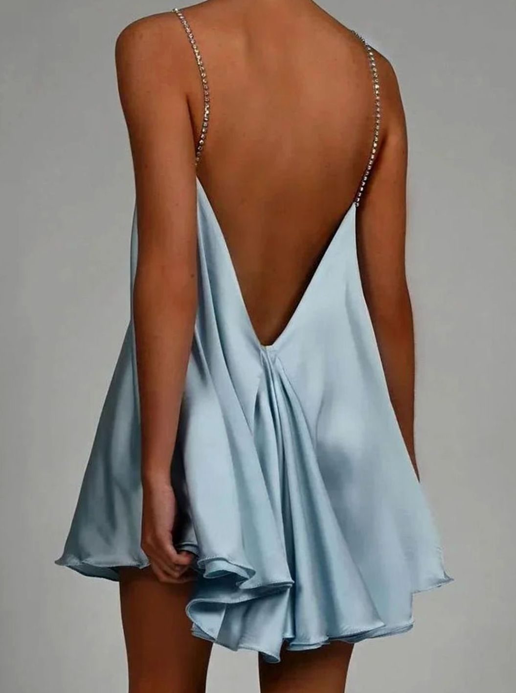 Women's Satin Rhinestone-Strap Flowy Wedding Guest Dress