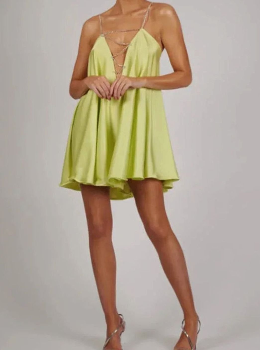 Women's Satin Rhinestone-Strap Flowy Wedding Guest Dress