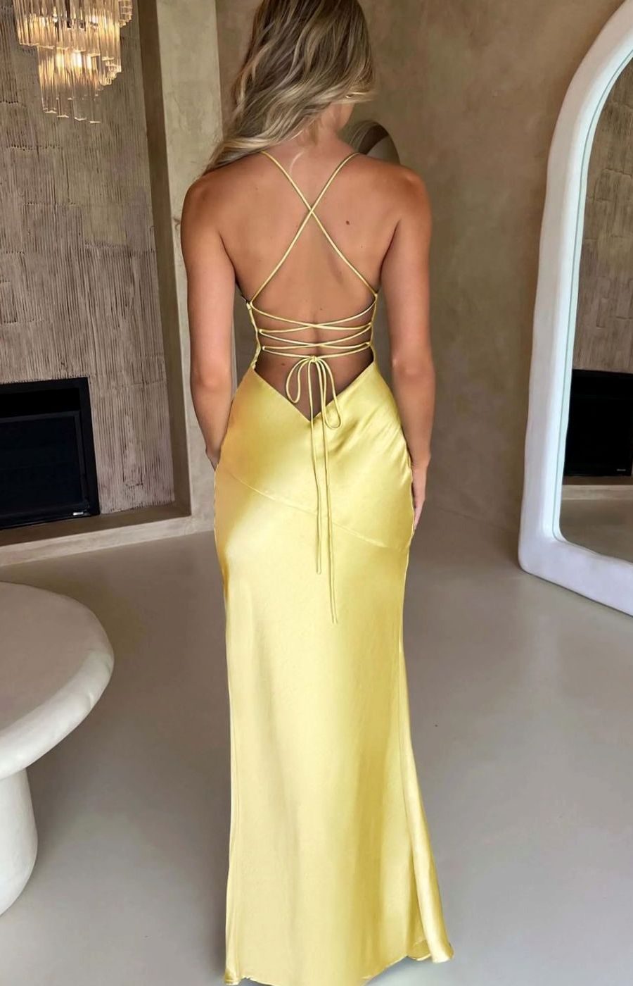 Women's Satin V-Neck High-Slit Halter Maxi Evening Dress