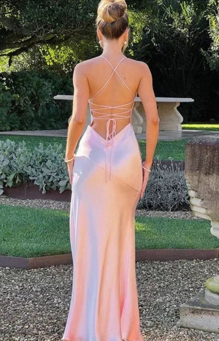 Women's Satin V-Neck High-Slit Halter Maxi Evening Dress