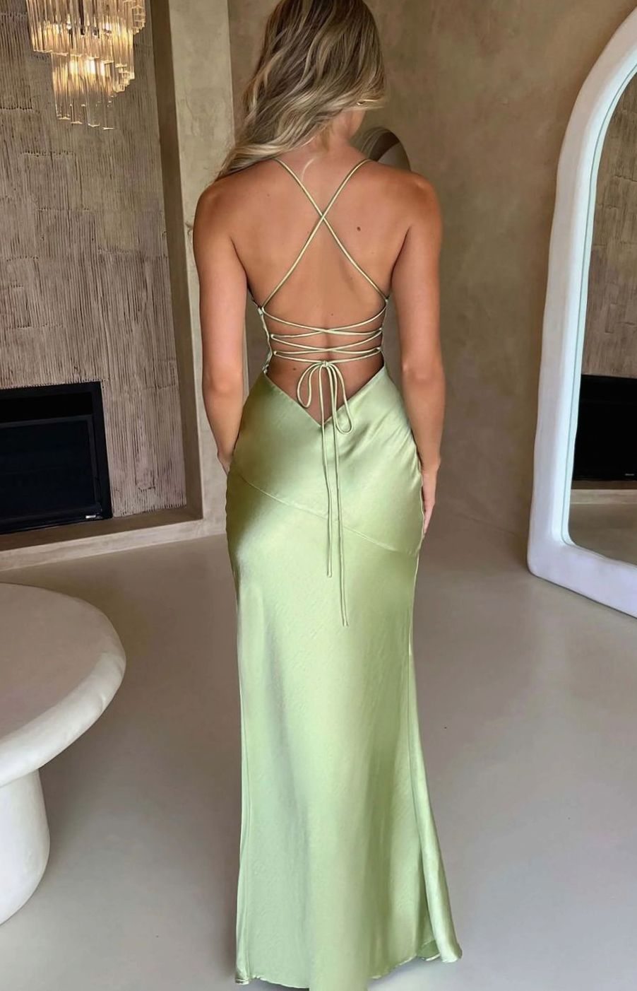Women's Satin V-Neck High-Slit Halter Maxi Evening Dress