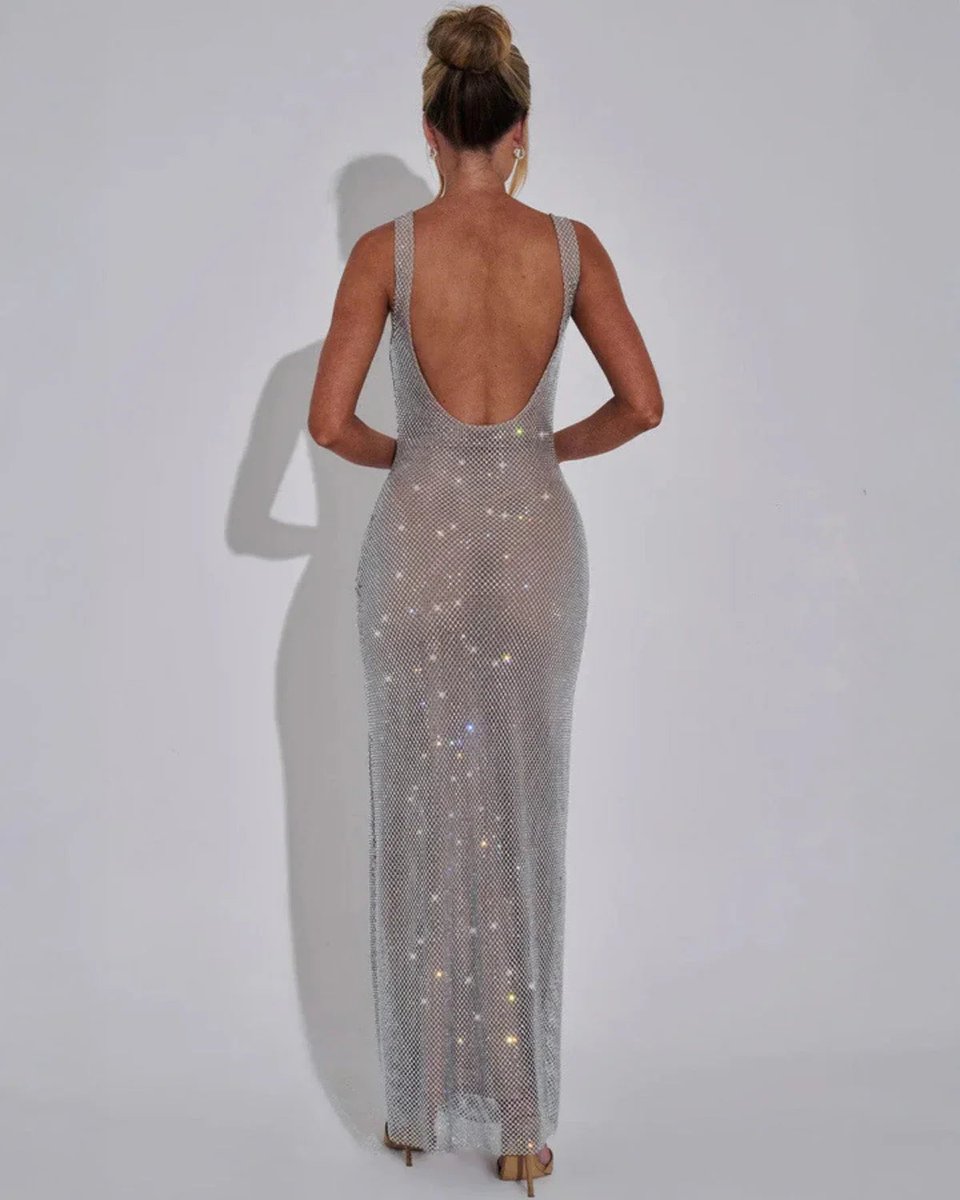 Women's Sequin Bodycon Maxi Summer Dress Jumpsuit Sleeveless Formal Gown